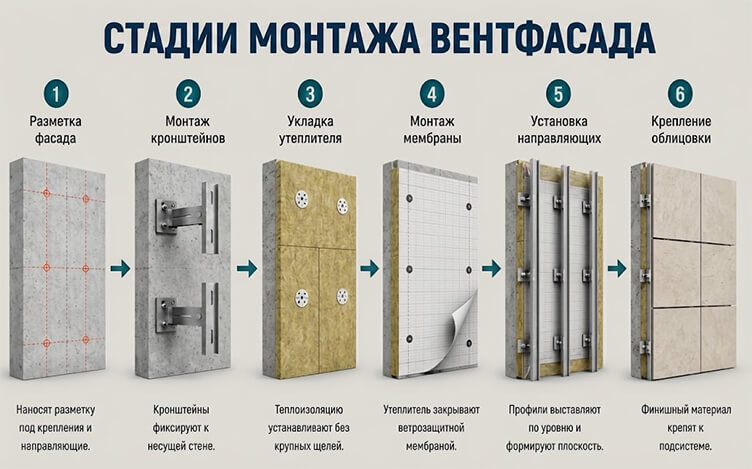 Стадии монтажа вентфасада